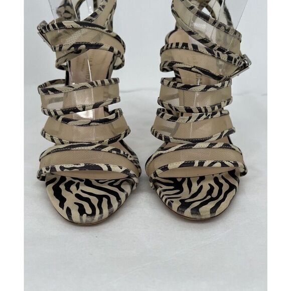 Randall Loeffler Paige Suede Cross Strap Animal Print Heels Size 9.5 - Picture 3 of 14